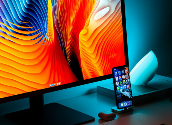 monitor with vibrant colors on an office desk